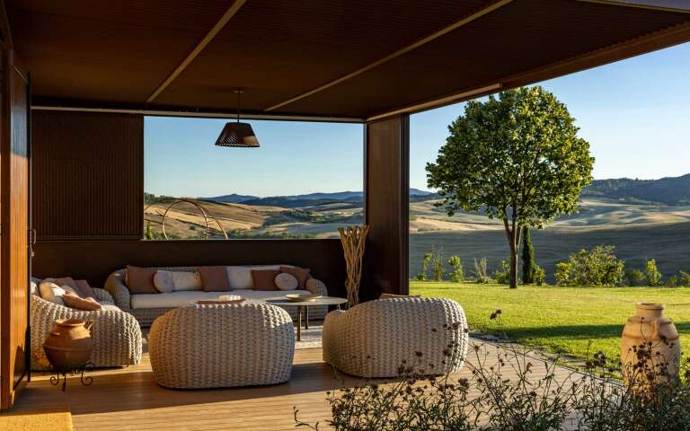 covered pergola with sweeping views