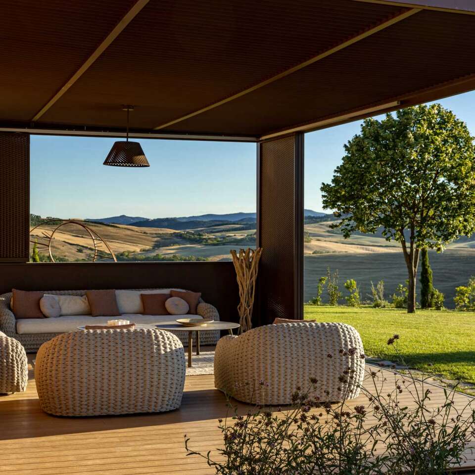covered pergola with sweeping views