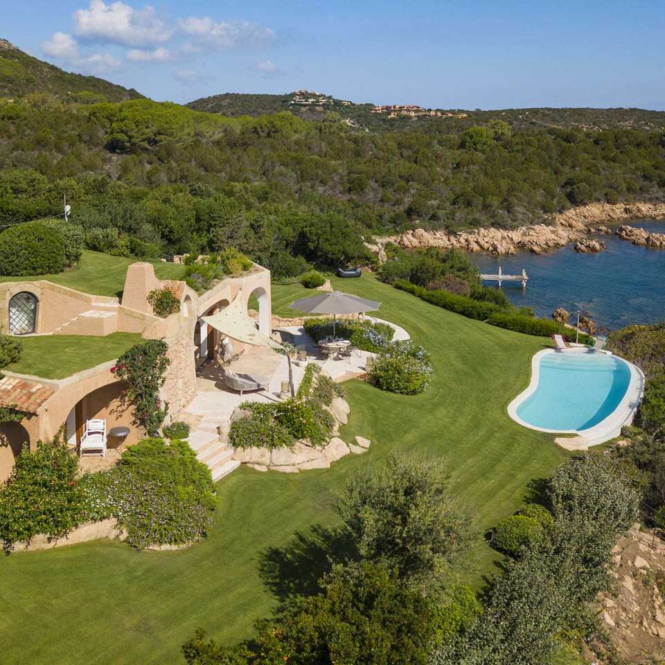 aerial view of Porto Cervo and the villa
