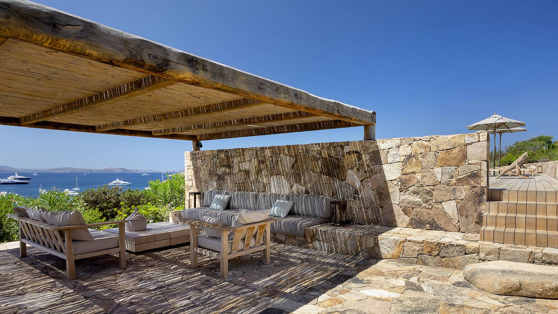 covered pergola by the pool