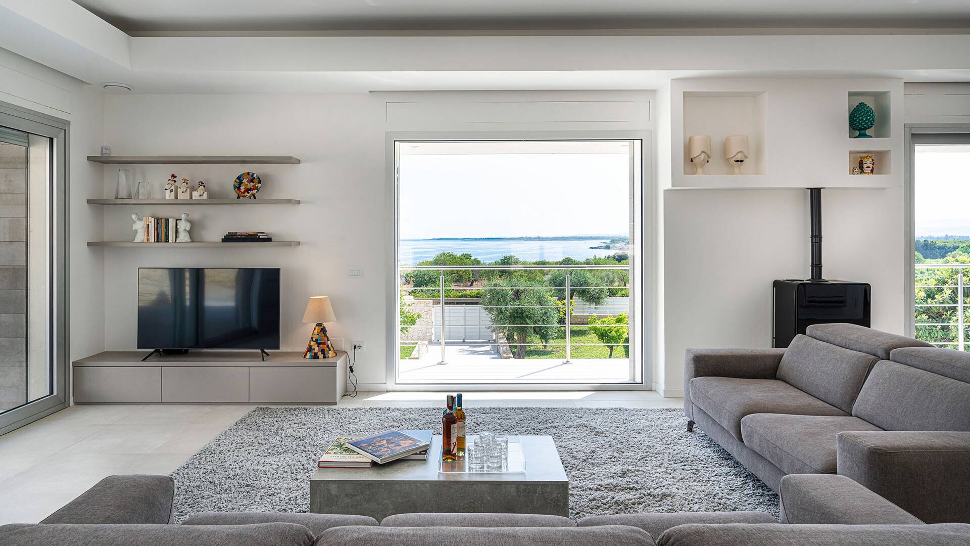 living area with sea view