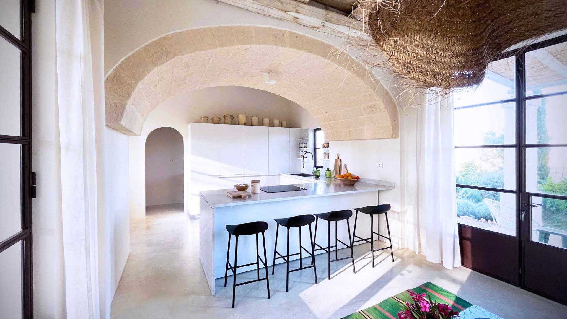 kitchen with counter and stools