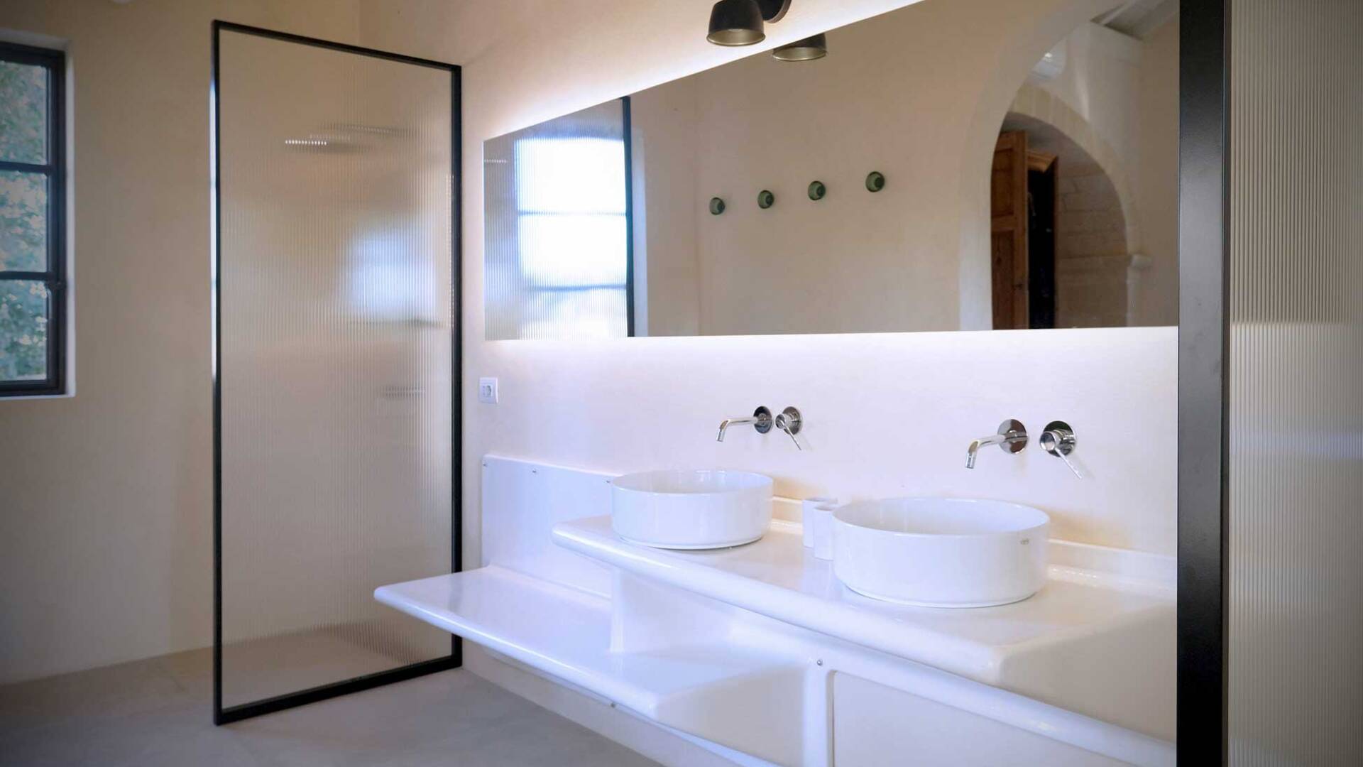 bathroom, double lavabo and shower cabin