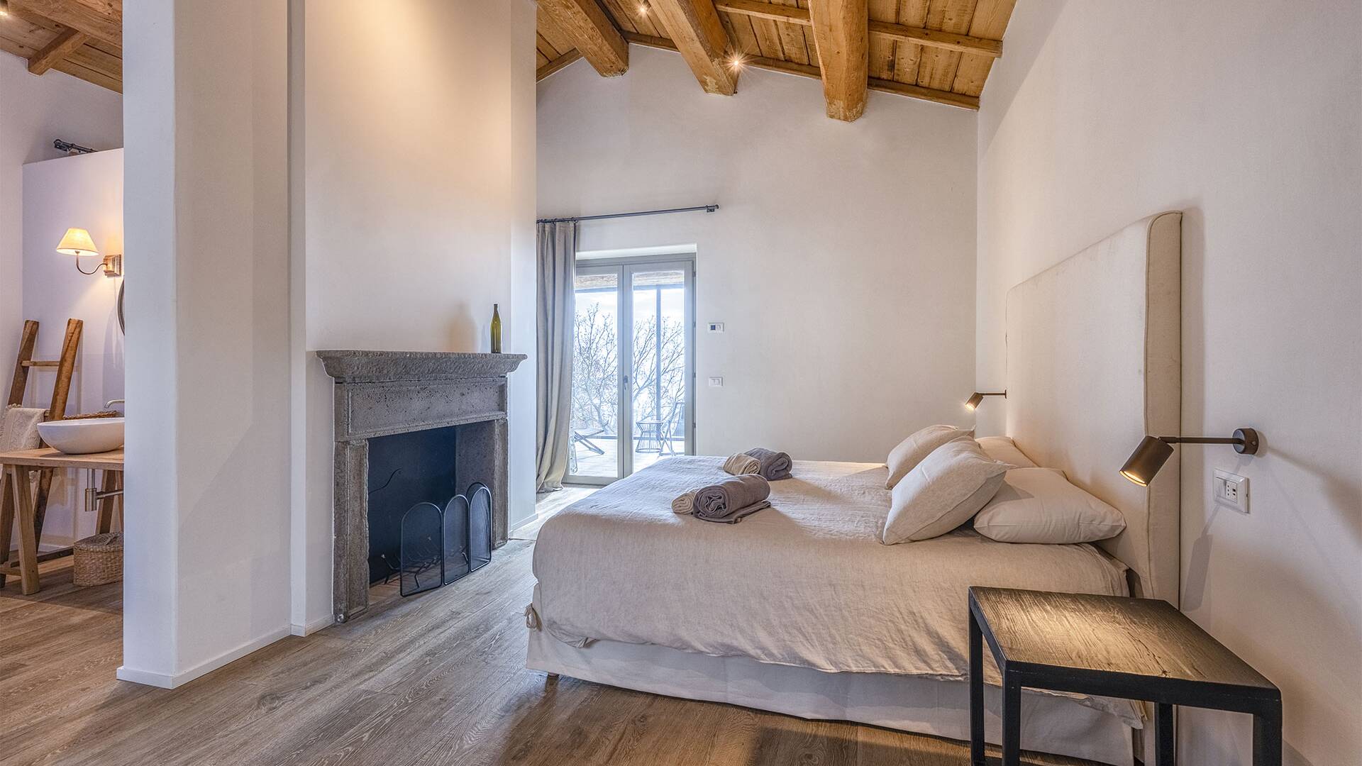 ground floor, master bedroom with fireplace