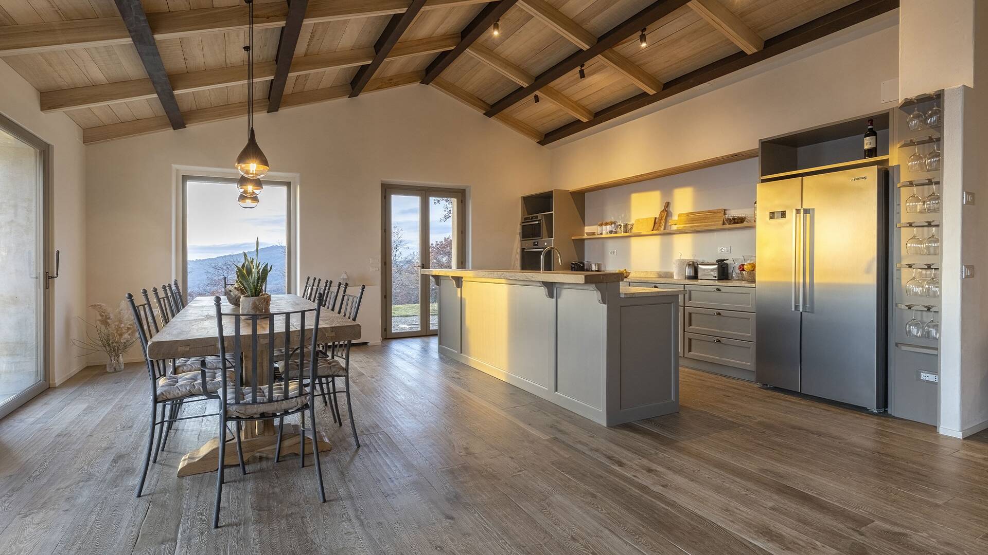 ground floor, kitchen with counter and dining table