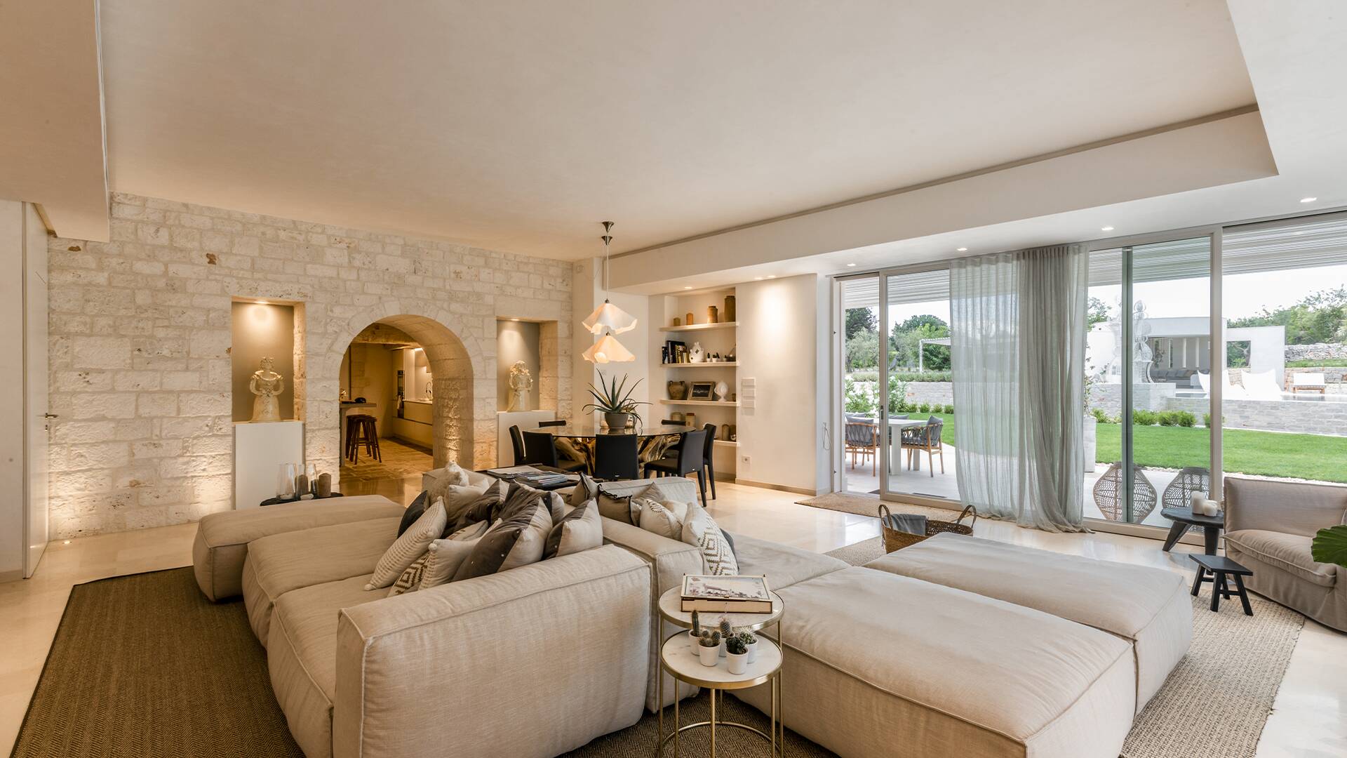 bright living room with French windows