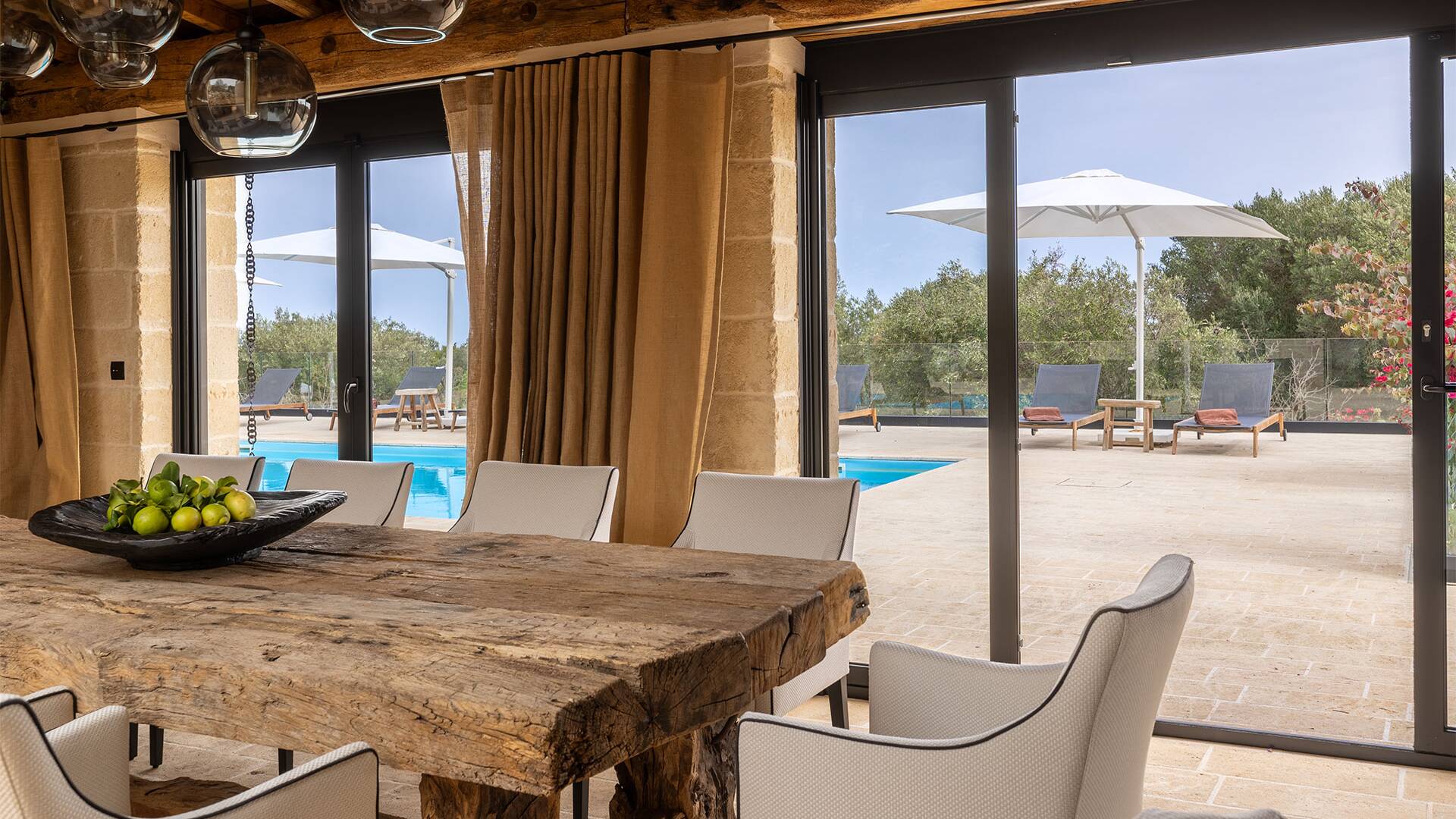 pool house with dining table