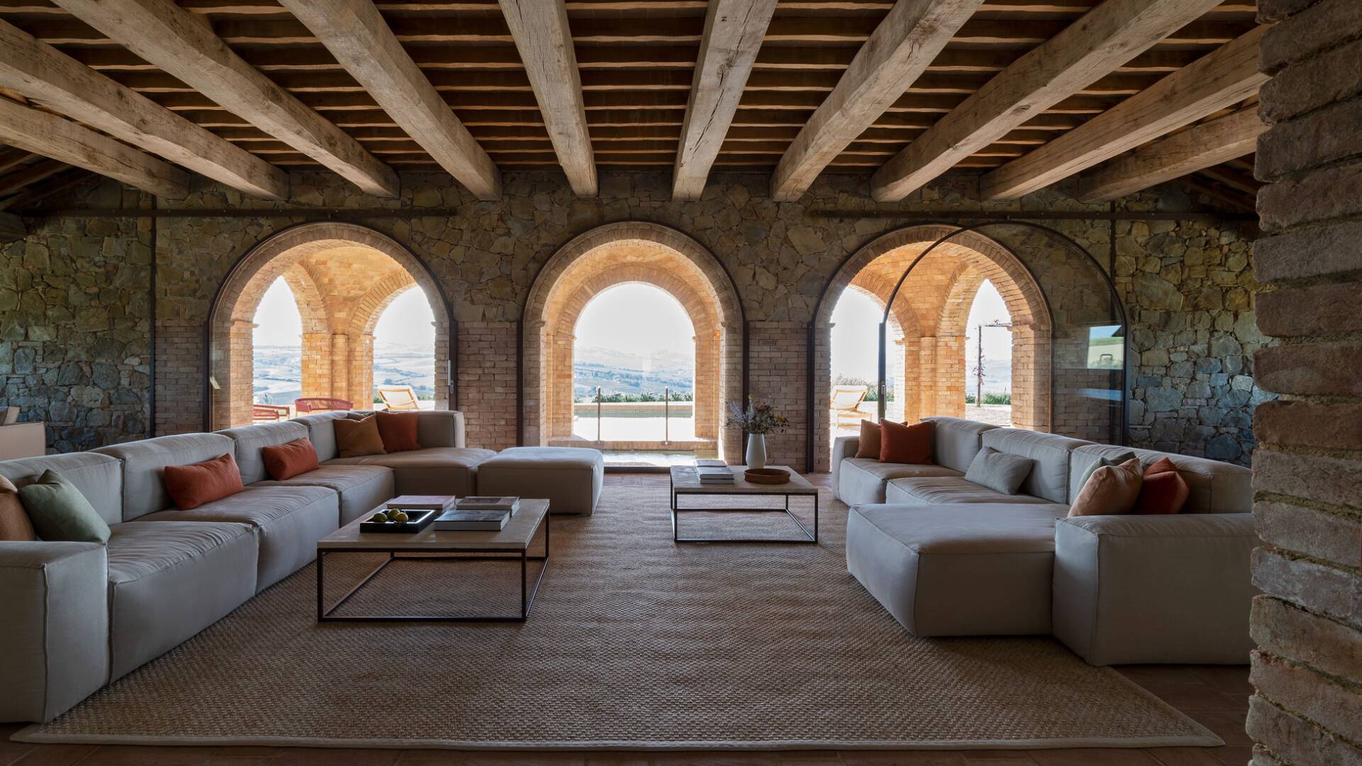 French windows in spacious living room