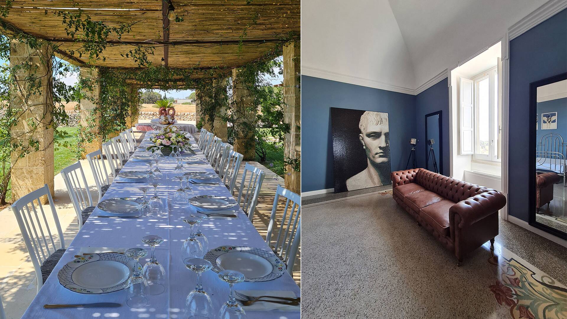 al fresco dining area and indoor sofa