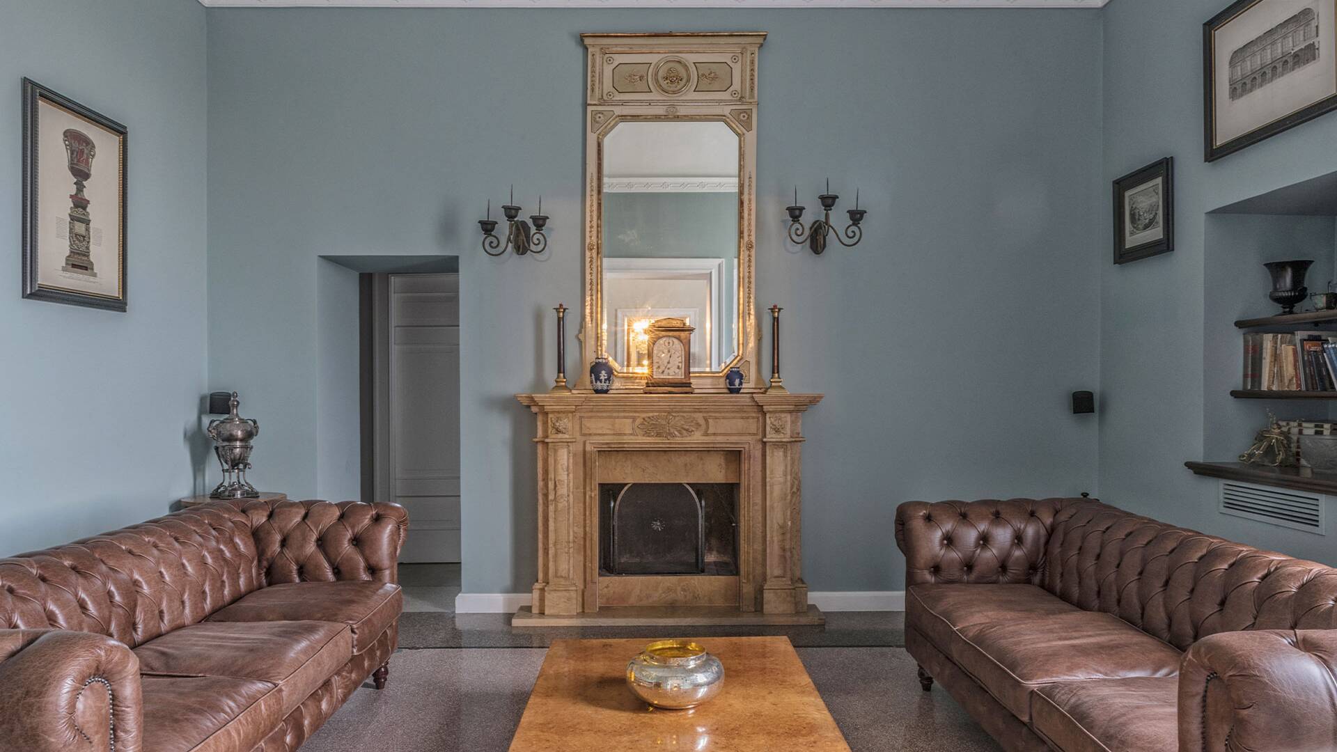 luxury living room with fireplace