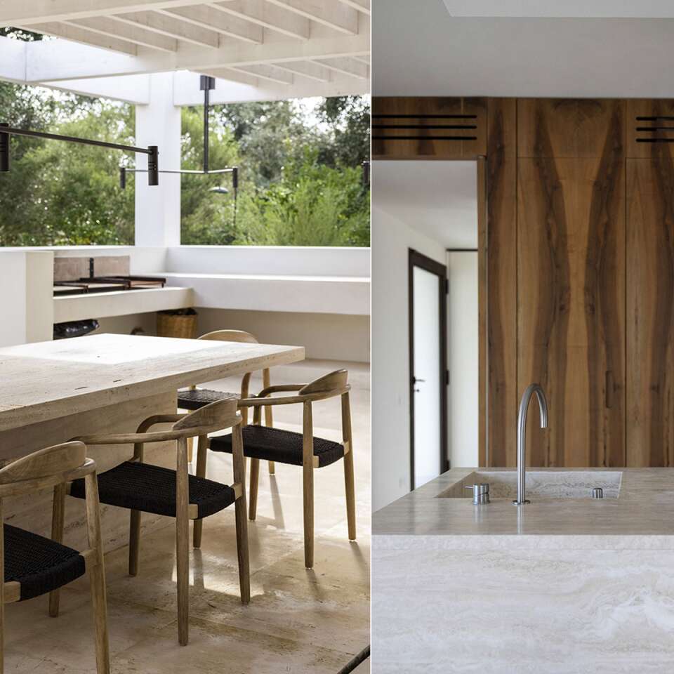 outdoor dining table and kitchen counter details