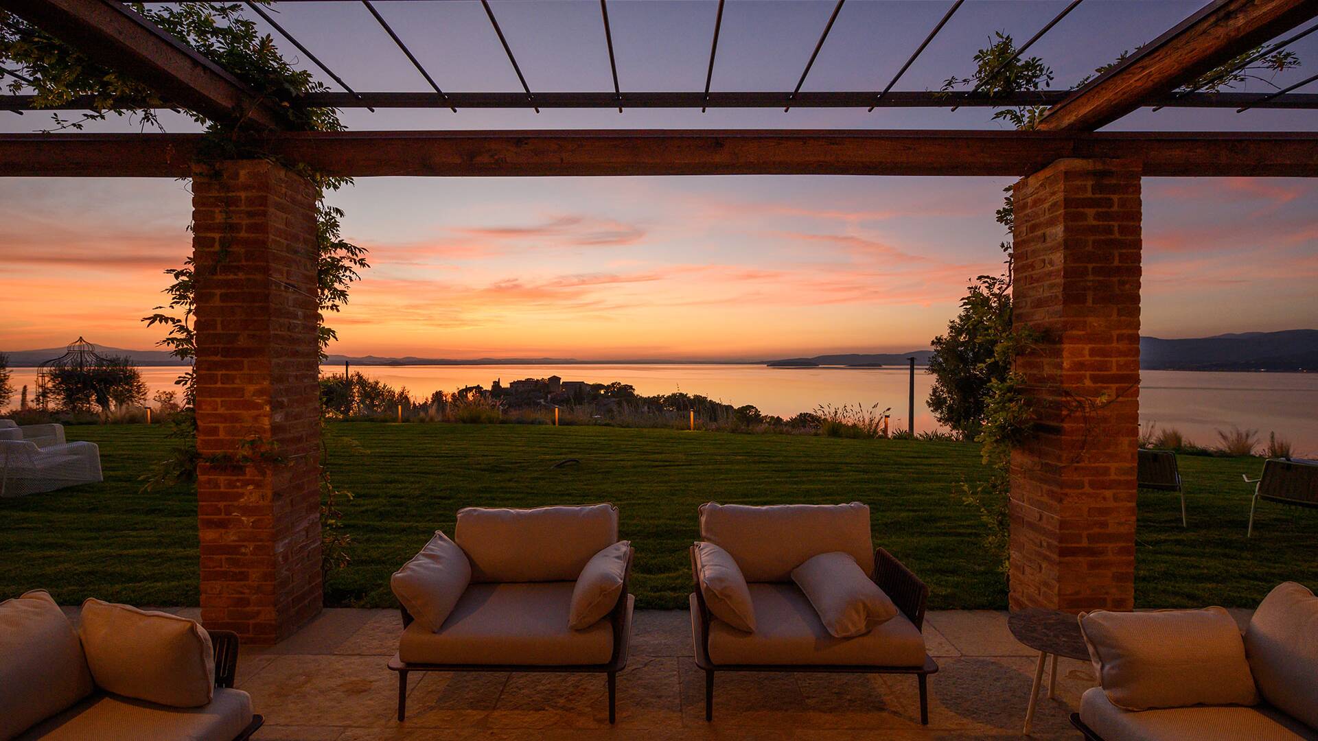 lovely pergola with lake view