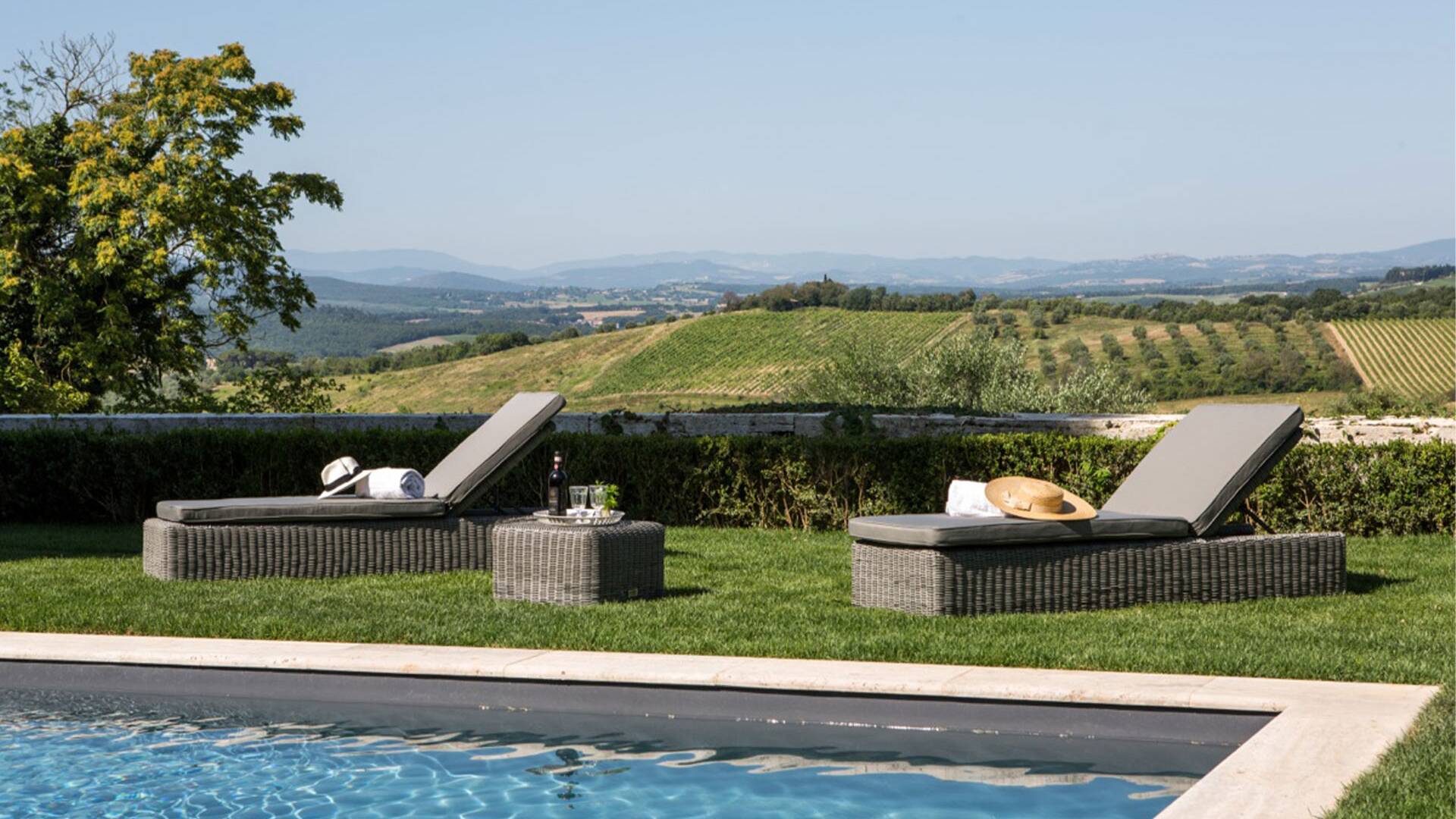 deckchairs by the pool