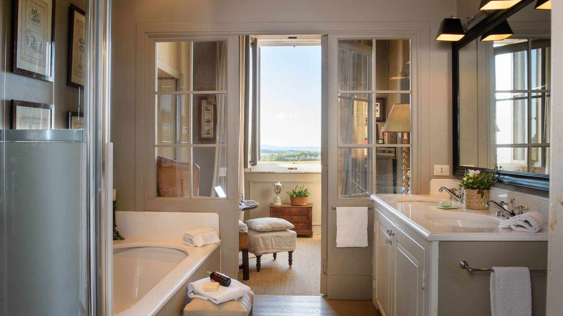 bathroom with sweeping views
