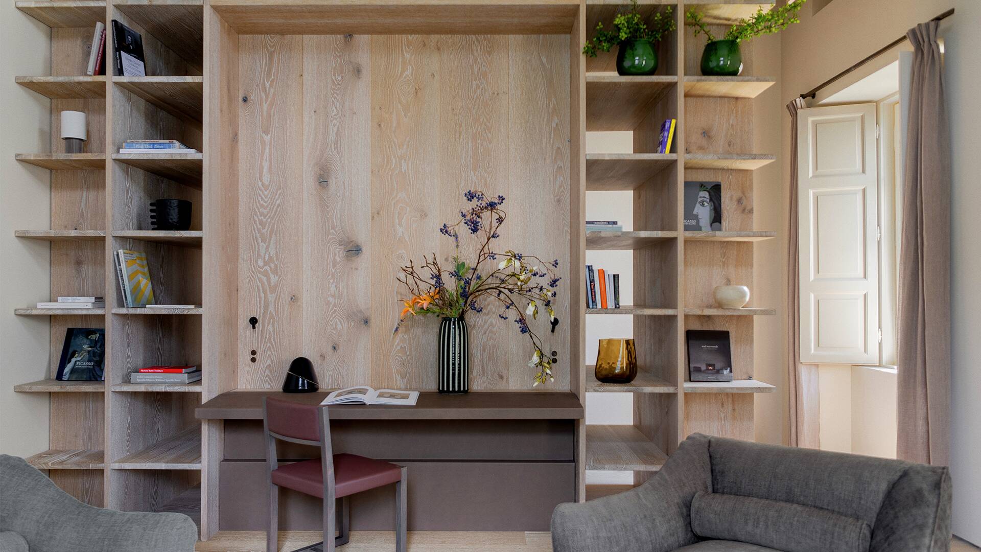 library with sitting area