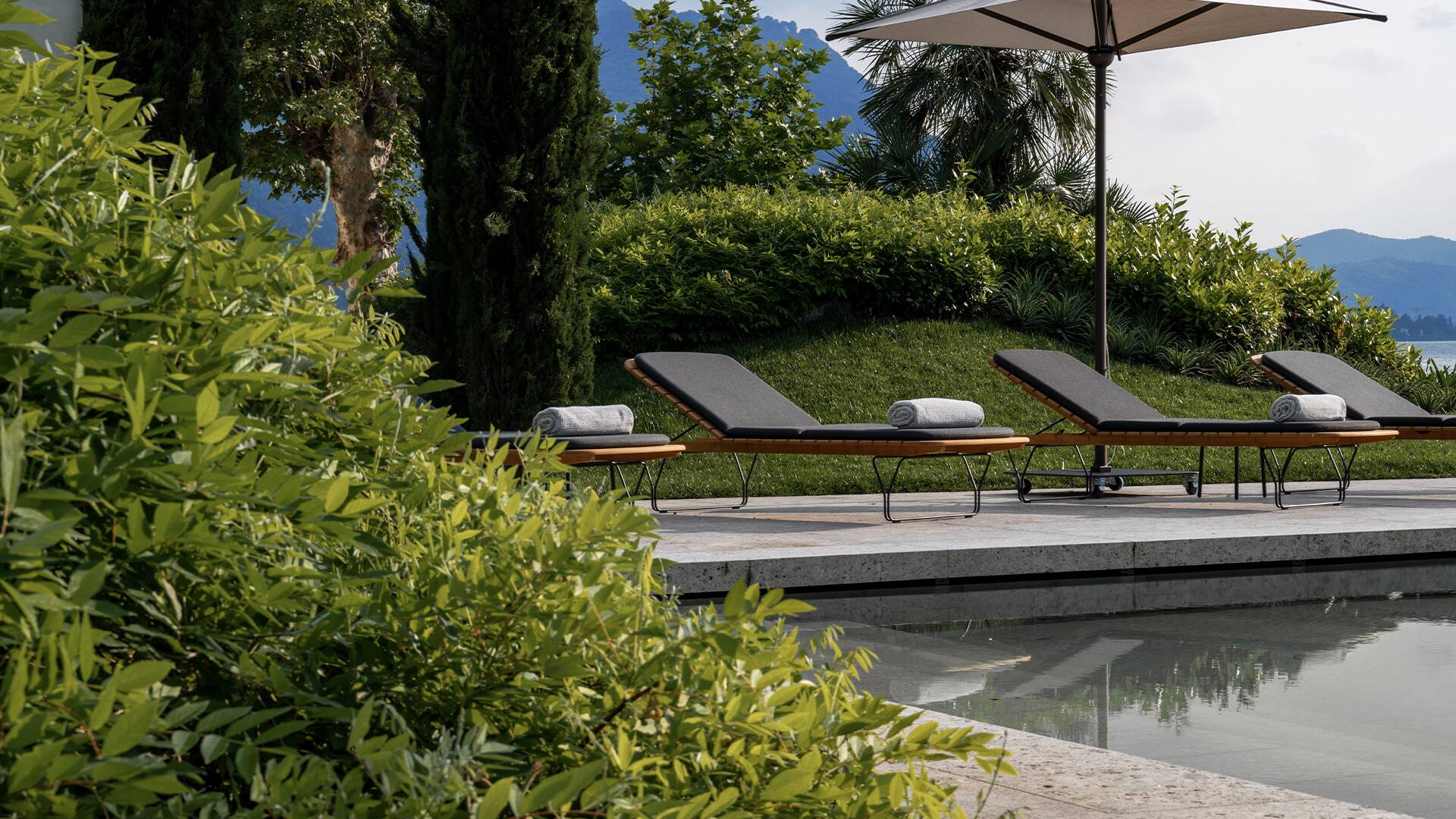 sunbathing area by the pool