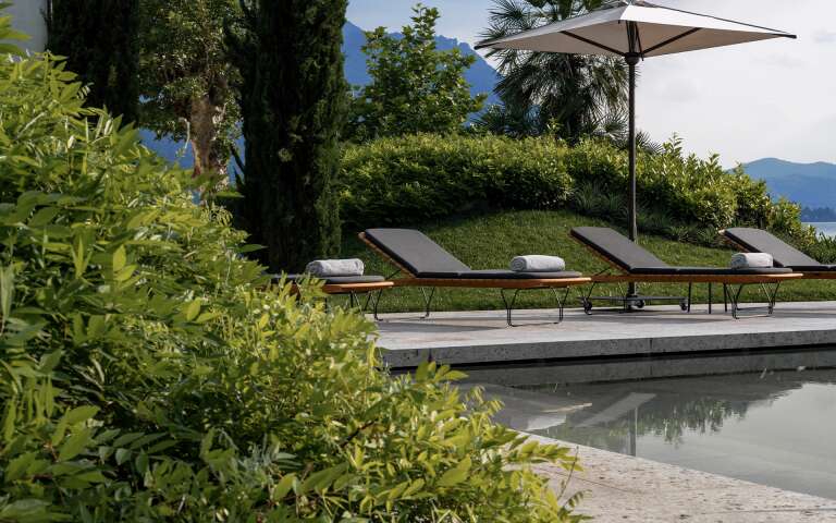 sunbathing area by the pool