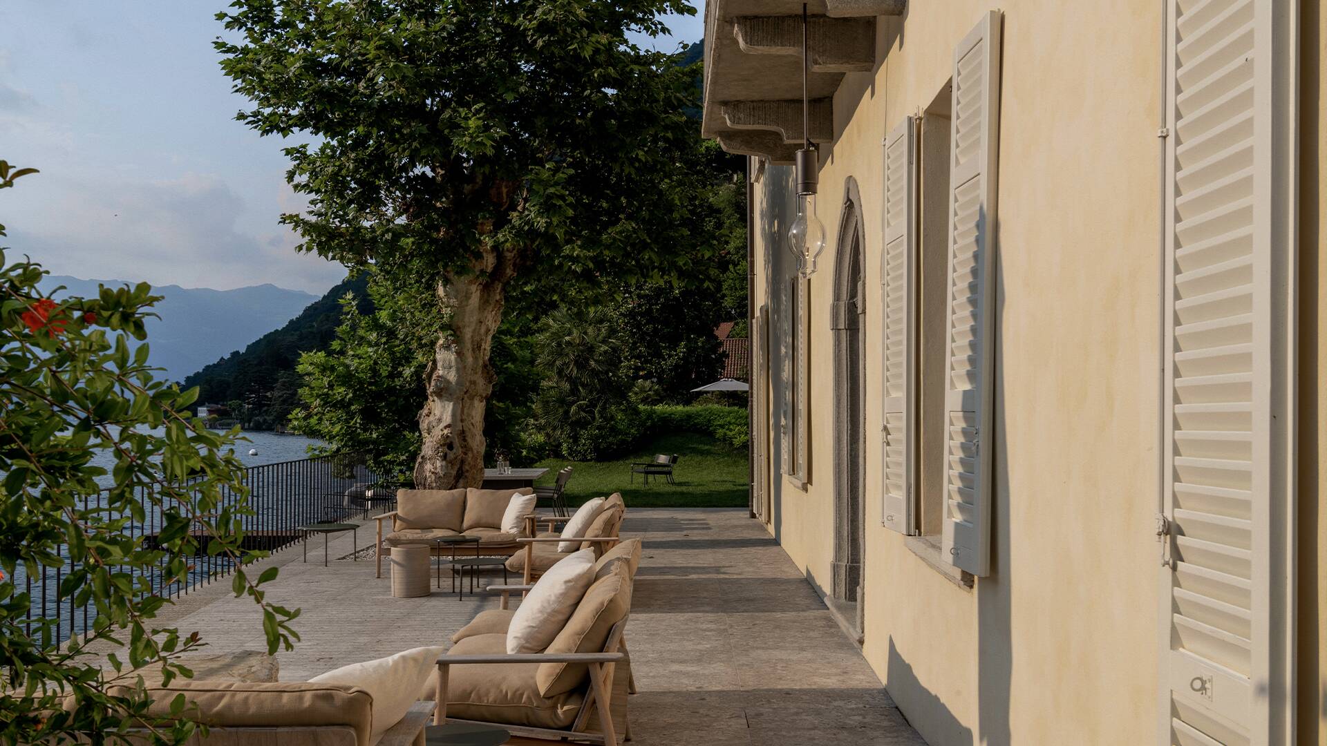 external lounge area with charming view over Lake Como