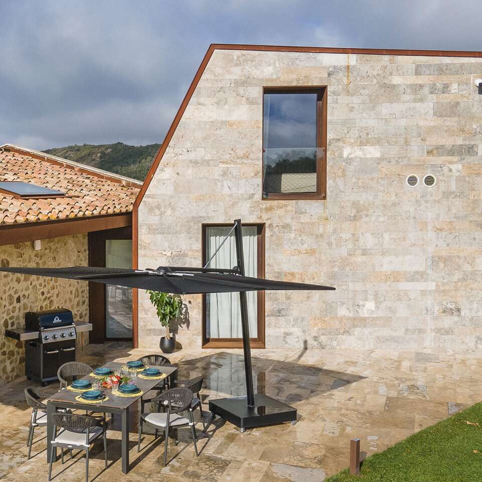 cosy pergola with eating table
