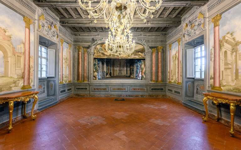 luxury chandelier and hand-painted frescoes