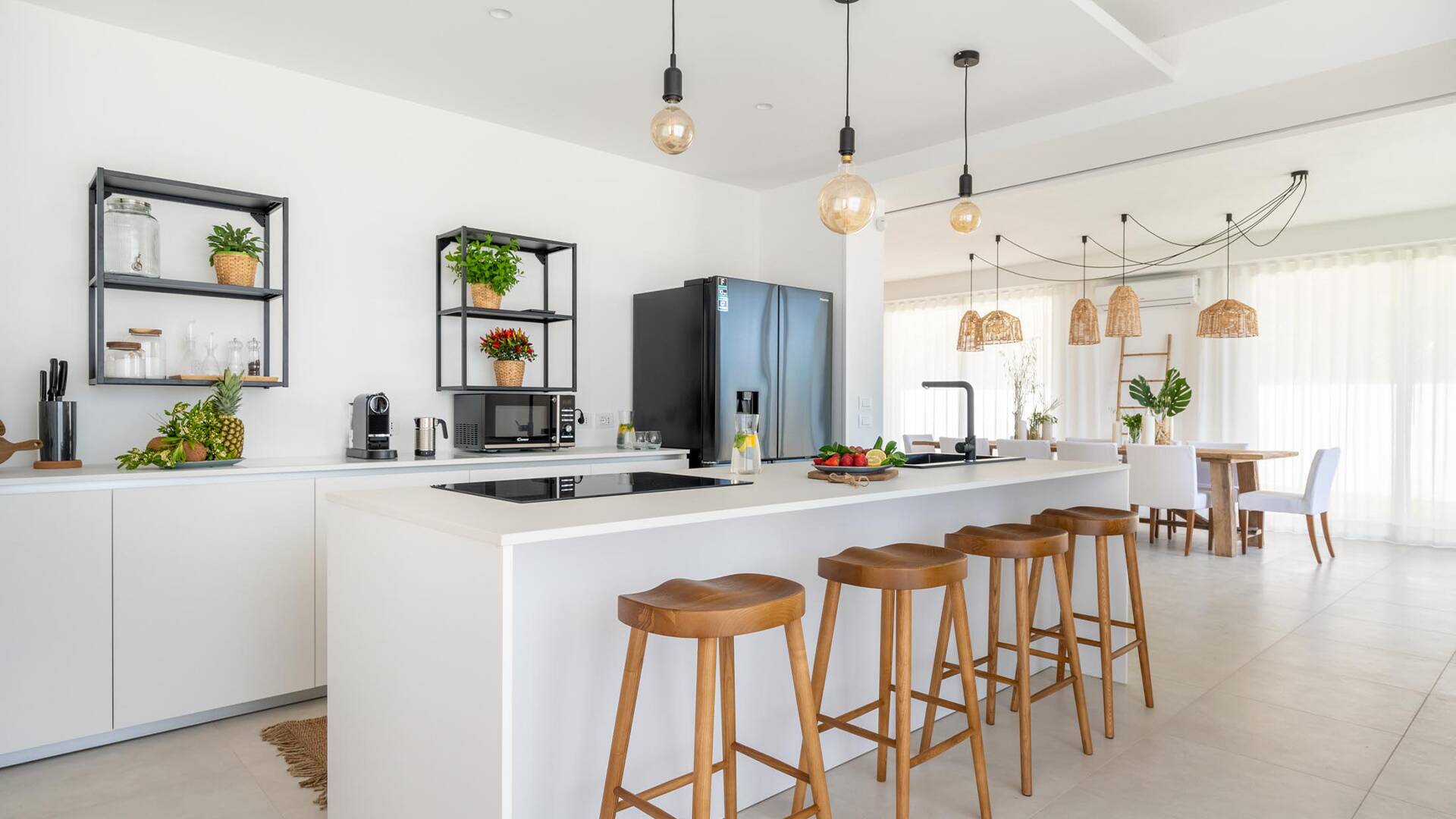 kitchen counter with stools