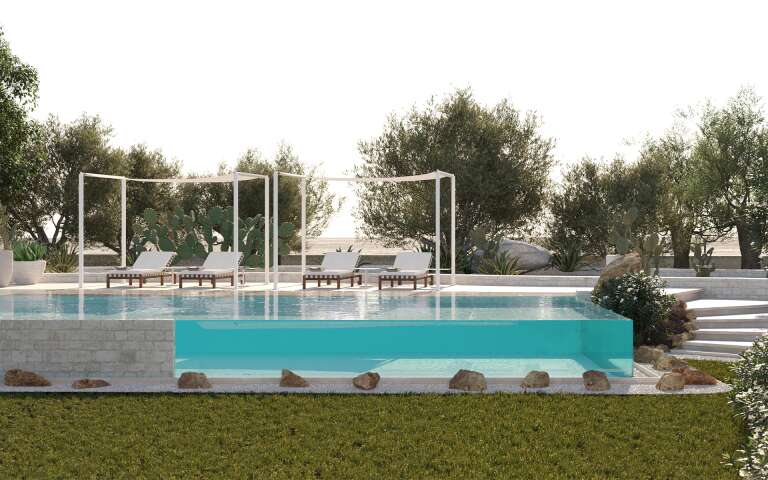 infinity swimming pool and sunbeds