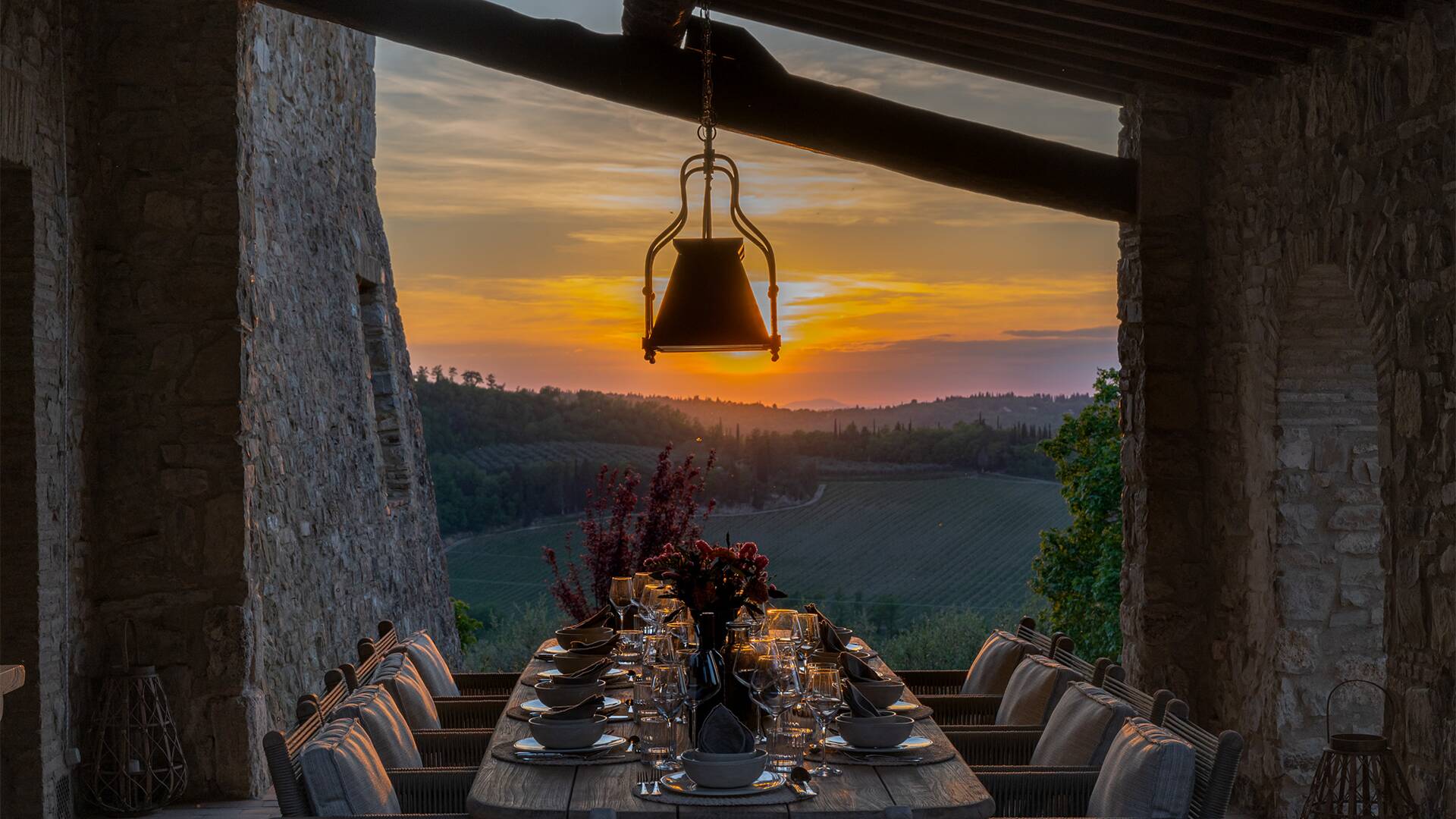 sunset view from covered pergola