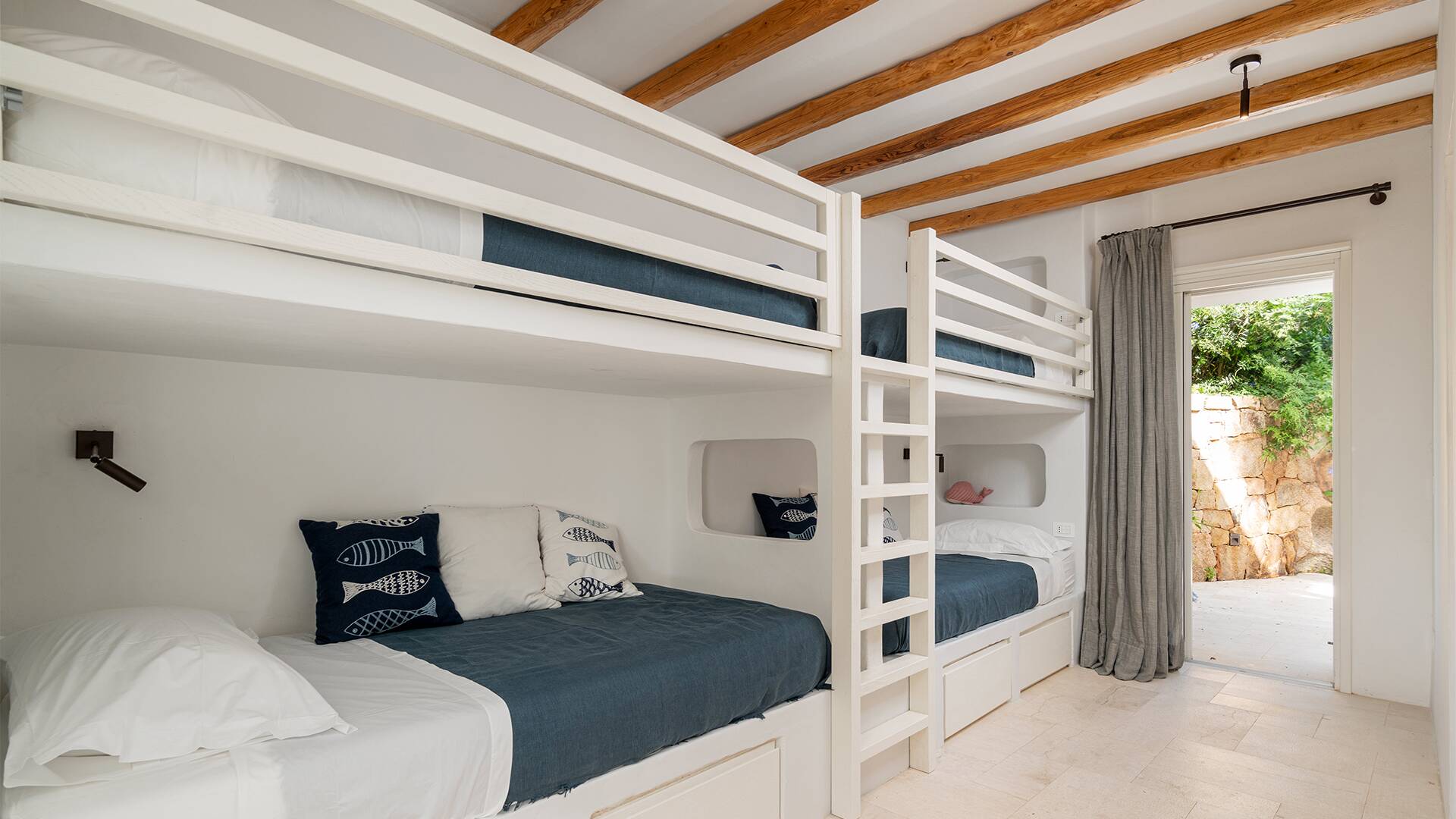 bedroom with 2 sets of bunk beds