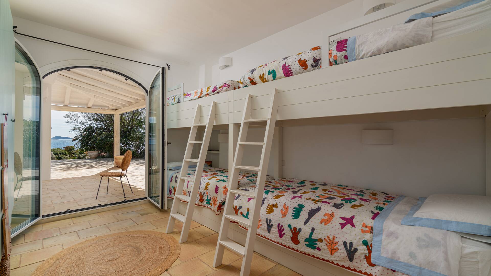 bedroom for children with bunk beds
