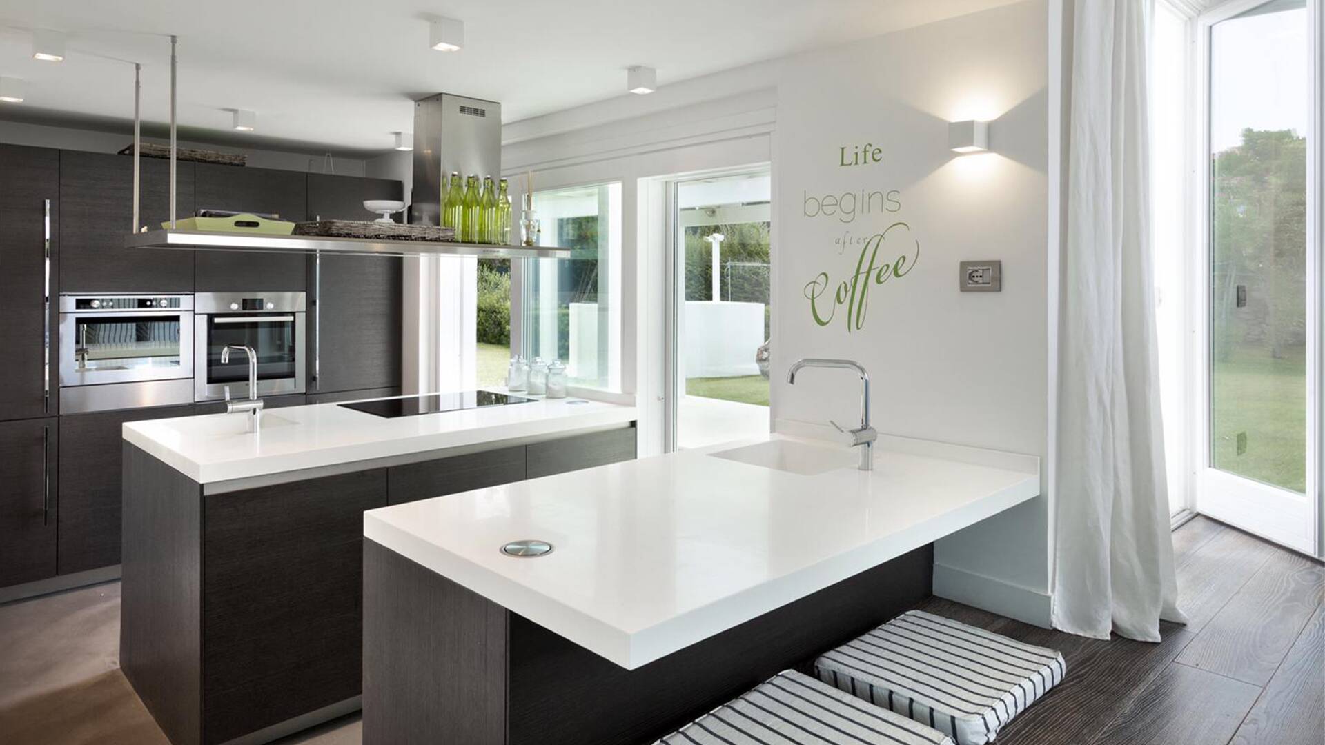 modern kitchen with island and induction hob