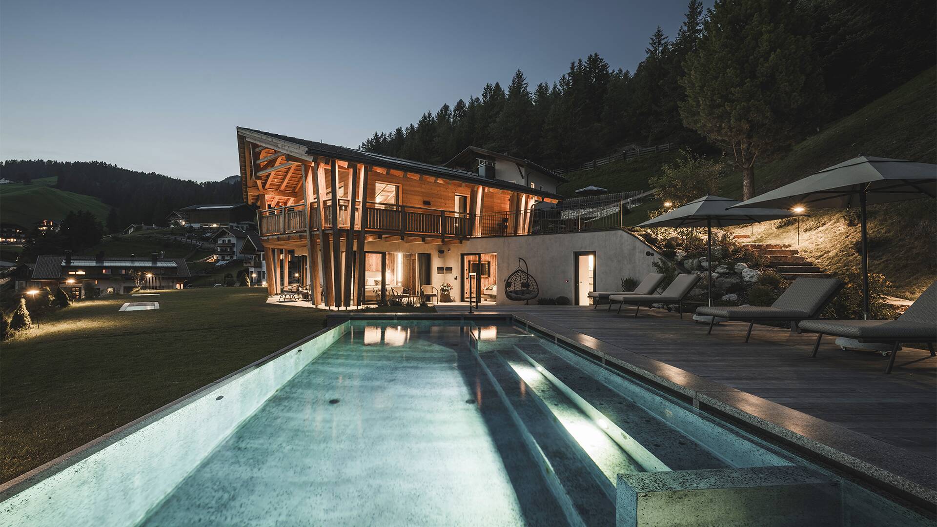 night view luxury Chalet Ador, Val Gardena