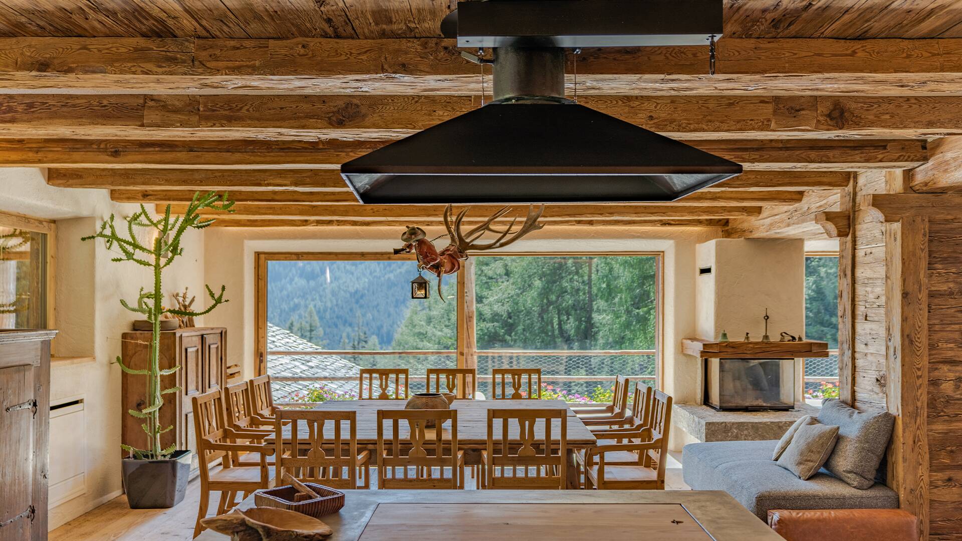 bright open space with dining and living area