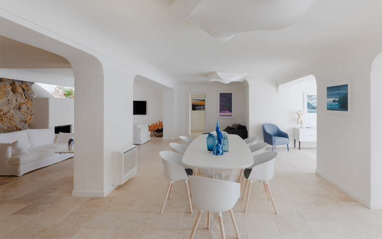 open space with modern dining and living area