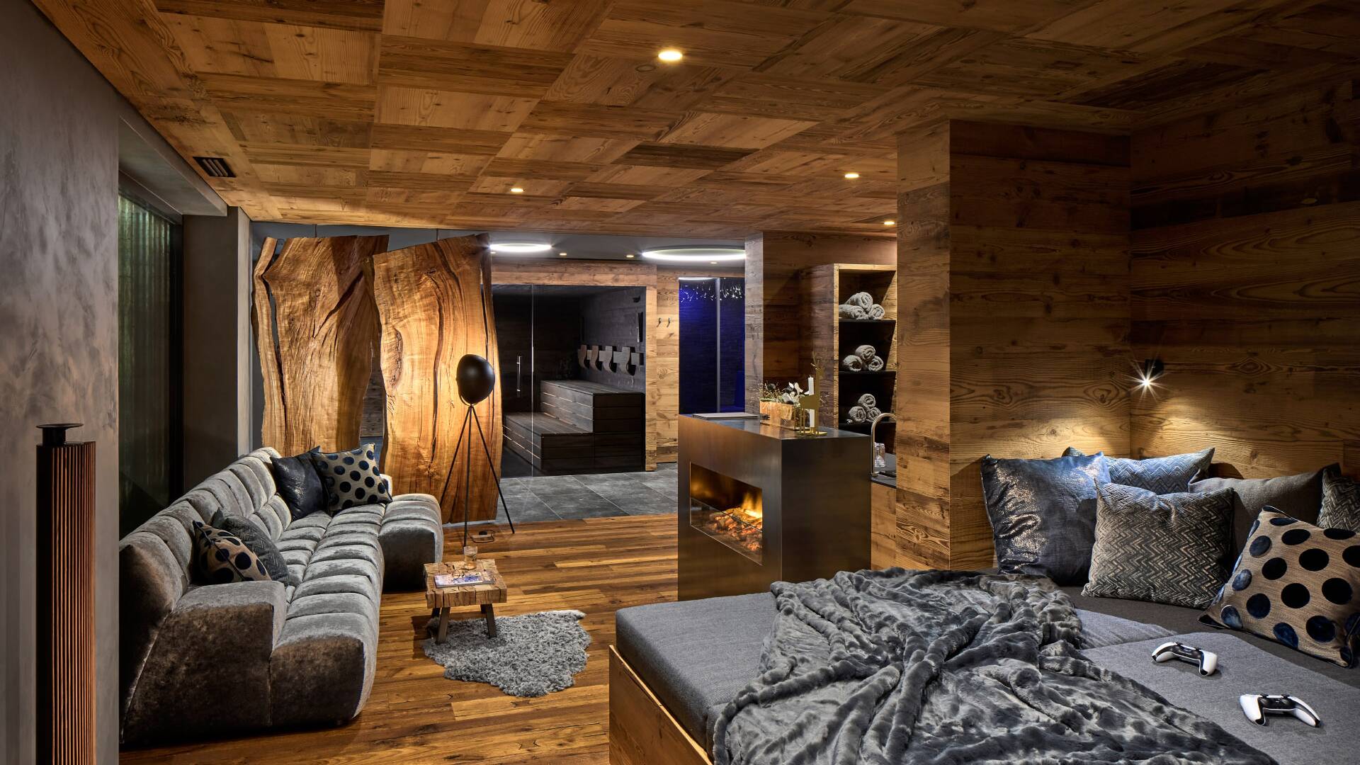 luxury double bedroom with fireplace