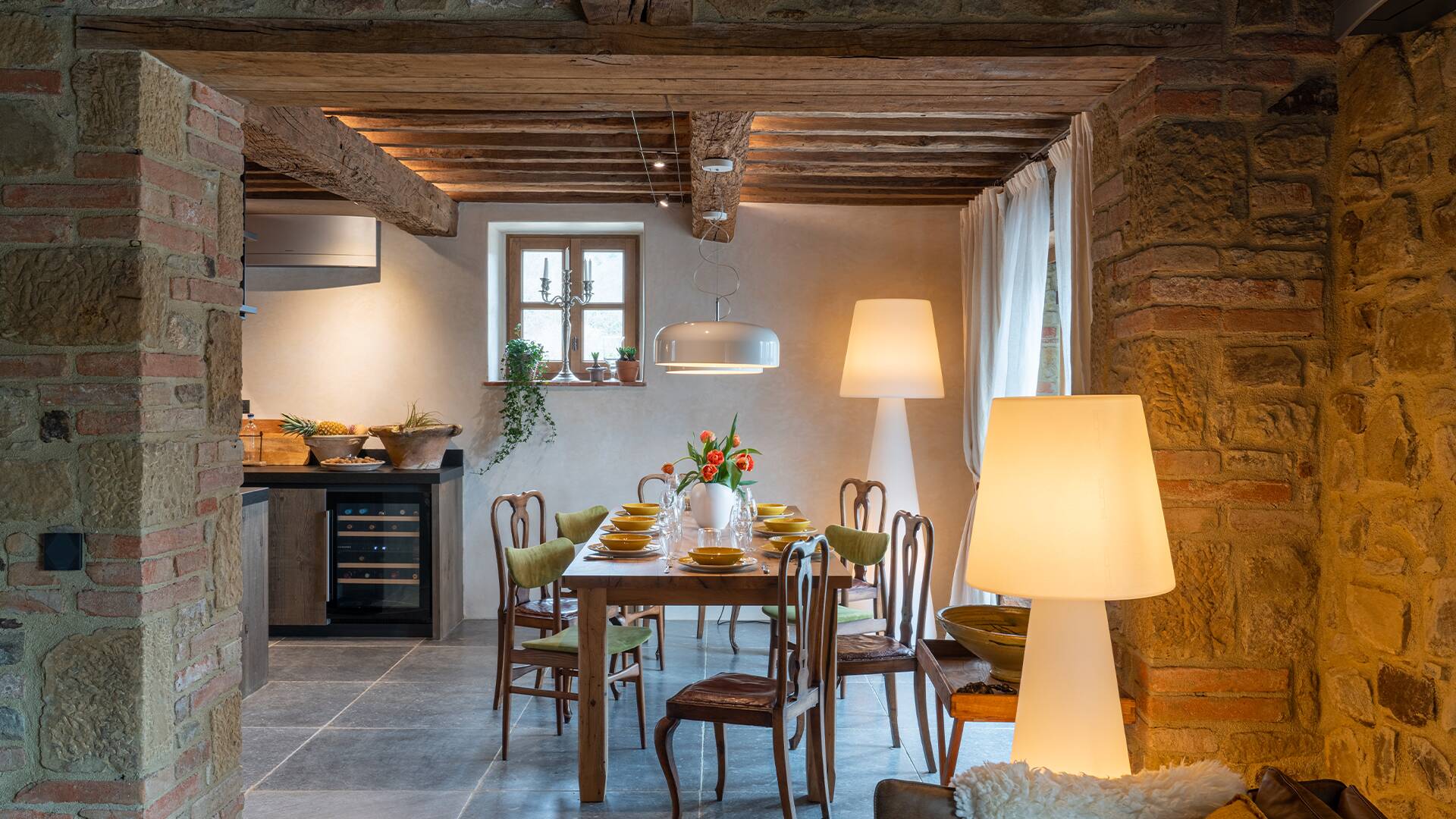 dining table and kitchen