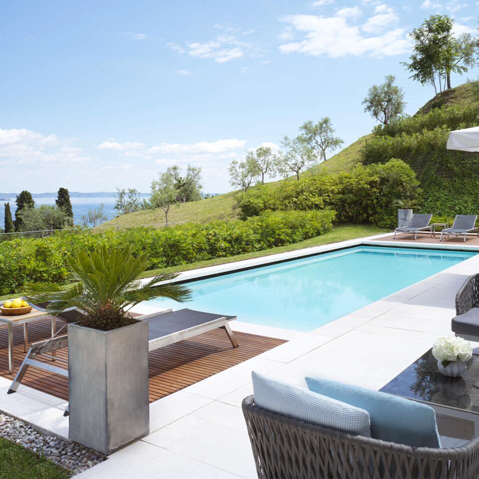 private swimming pool with outdoor shower