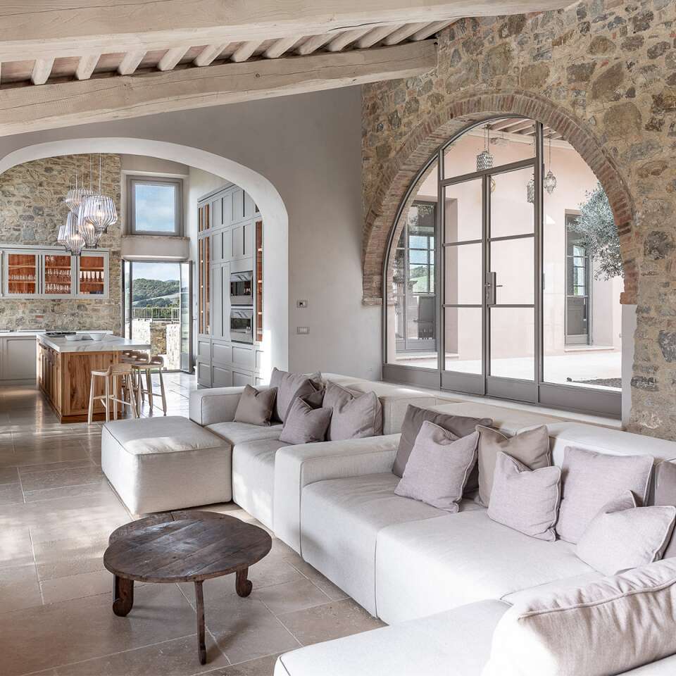 open space with living room and gourmet kitchen