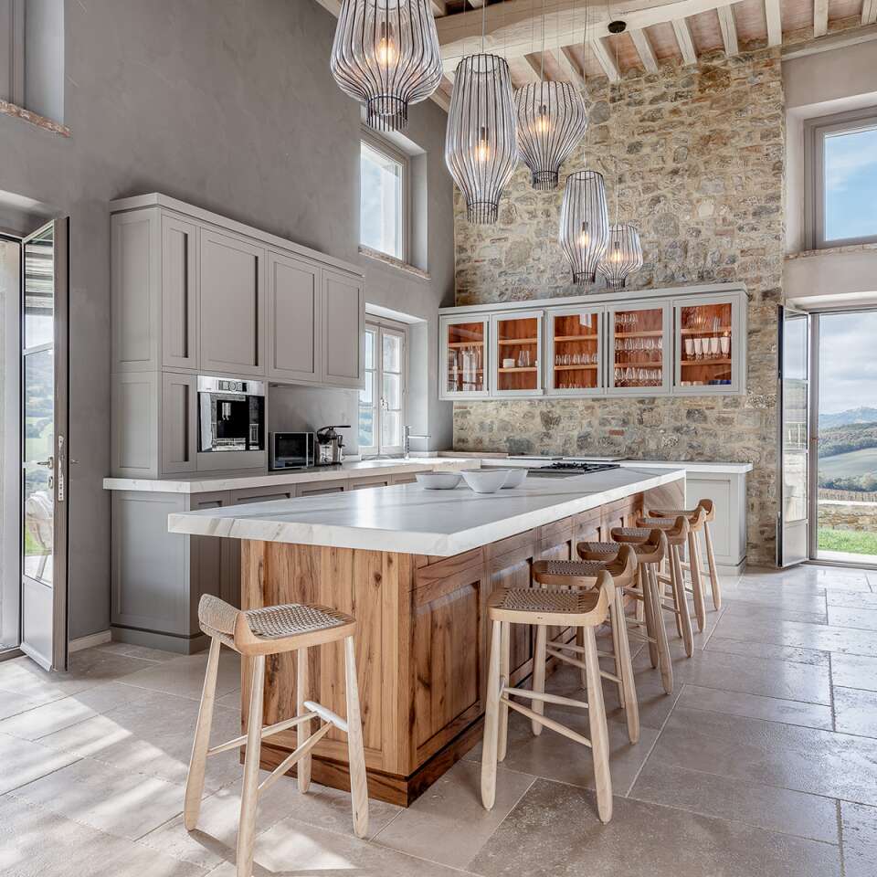 kitchen island with stools and direct access to outdoor