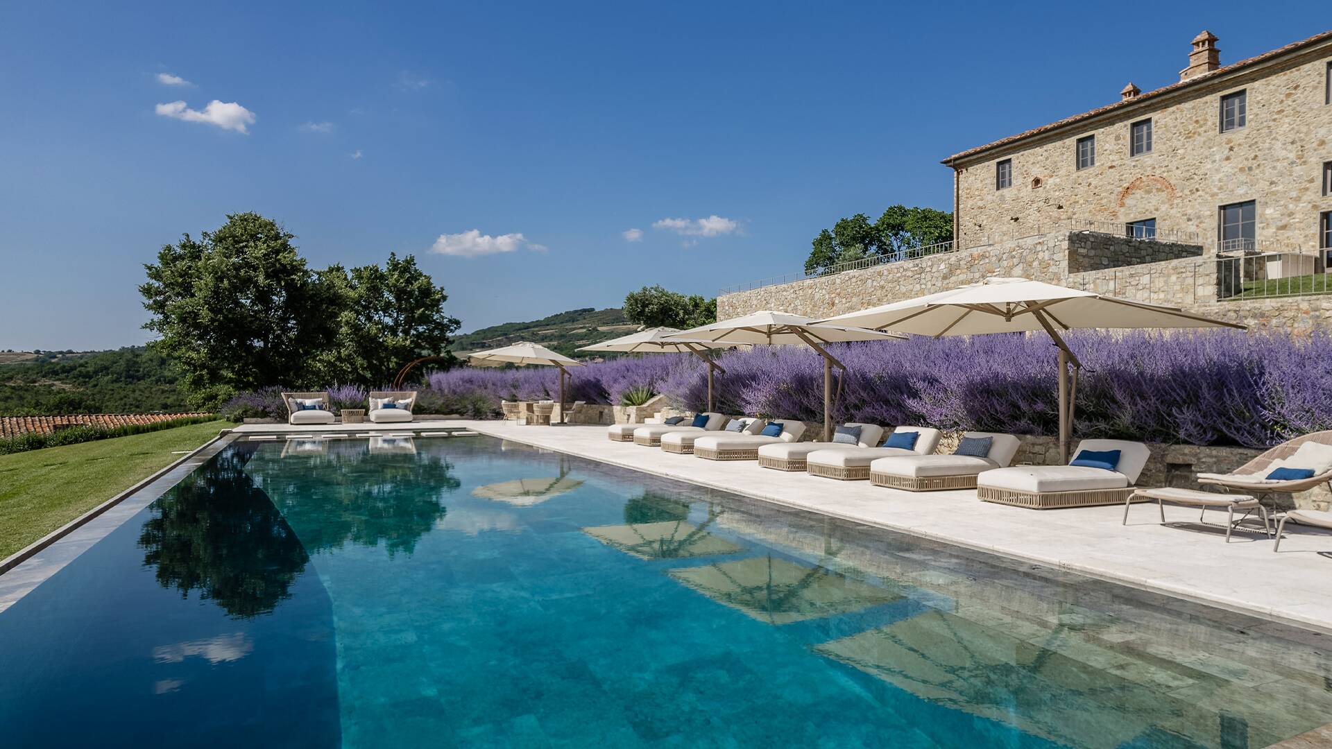 majestic pool with charming lavender in bloom