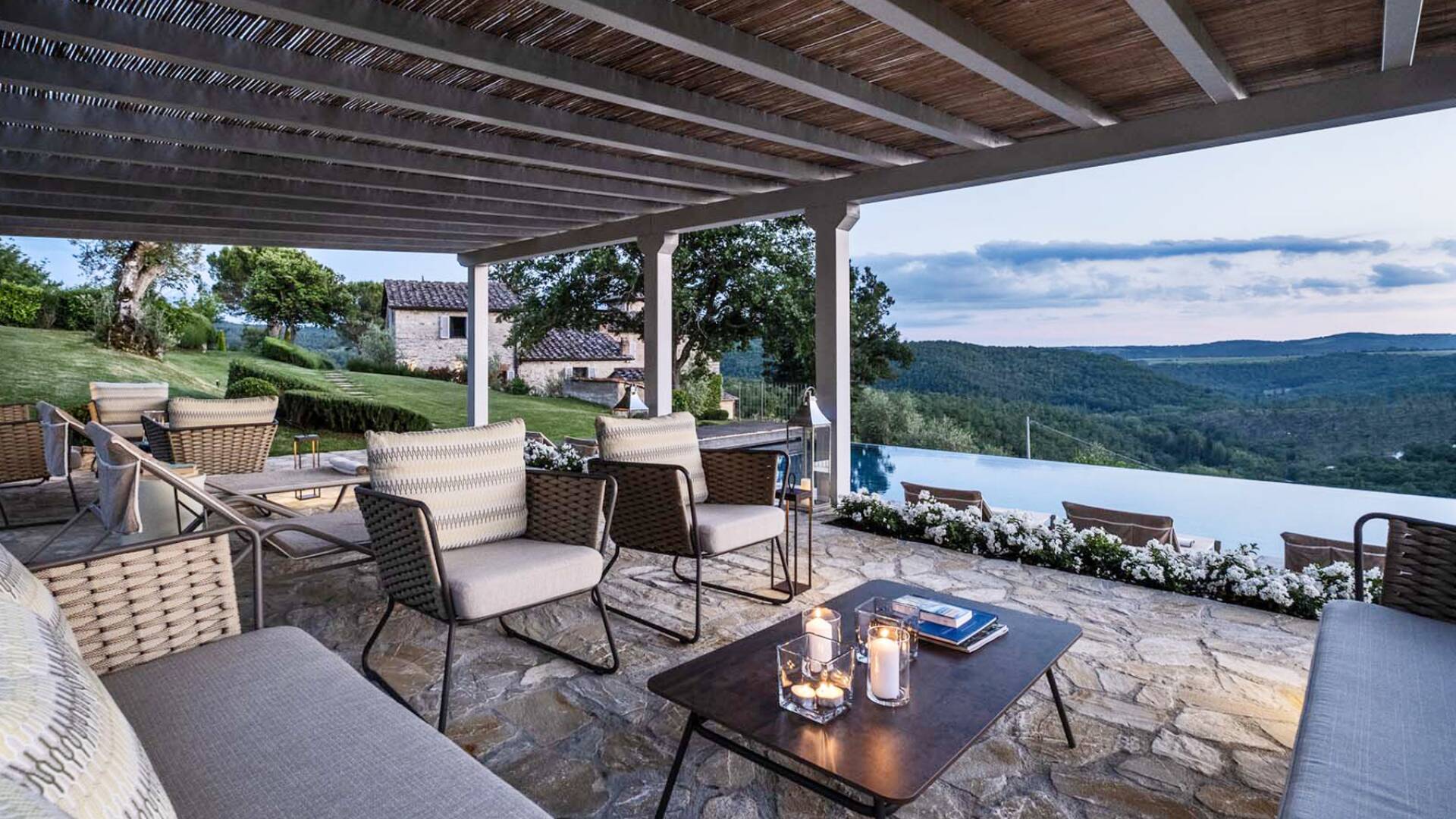 covered pergola by the pool