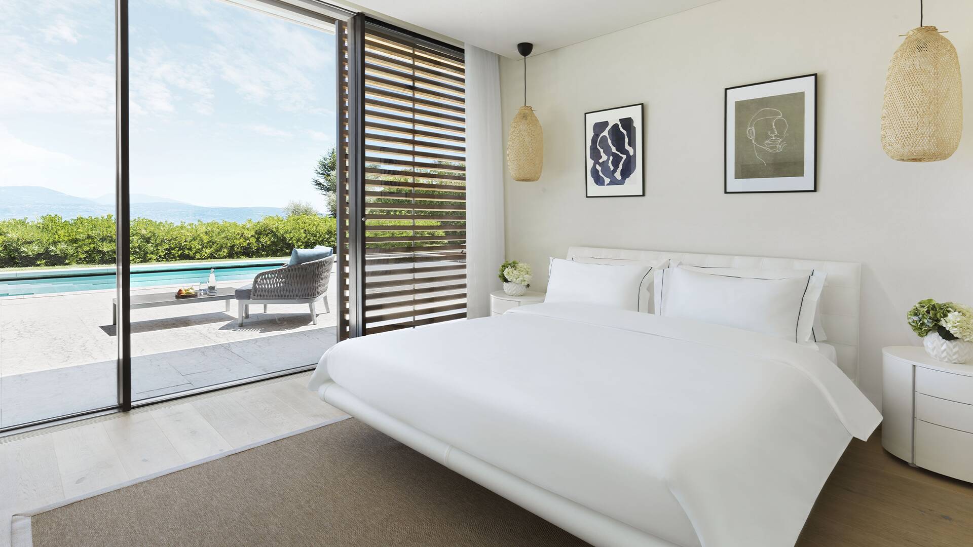 double bedroom with pool view