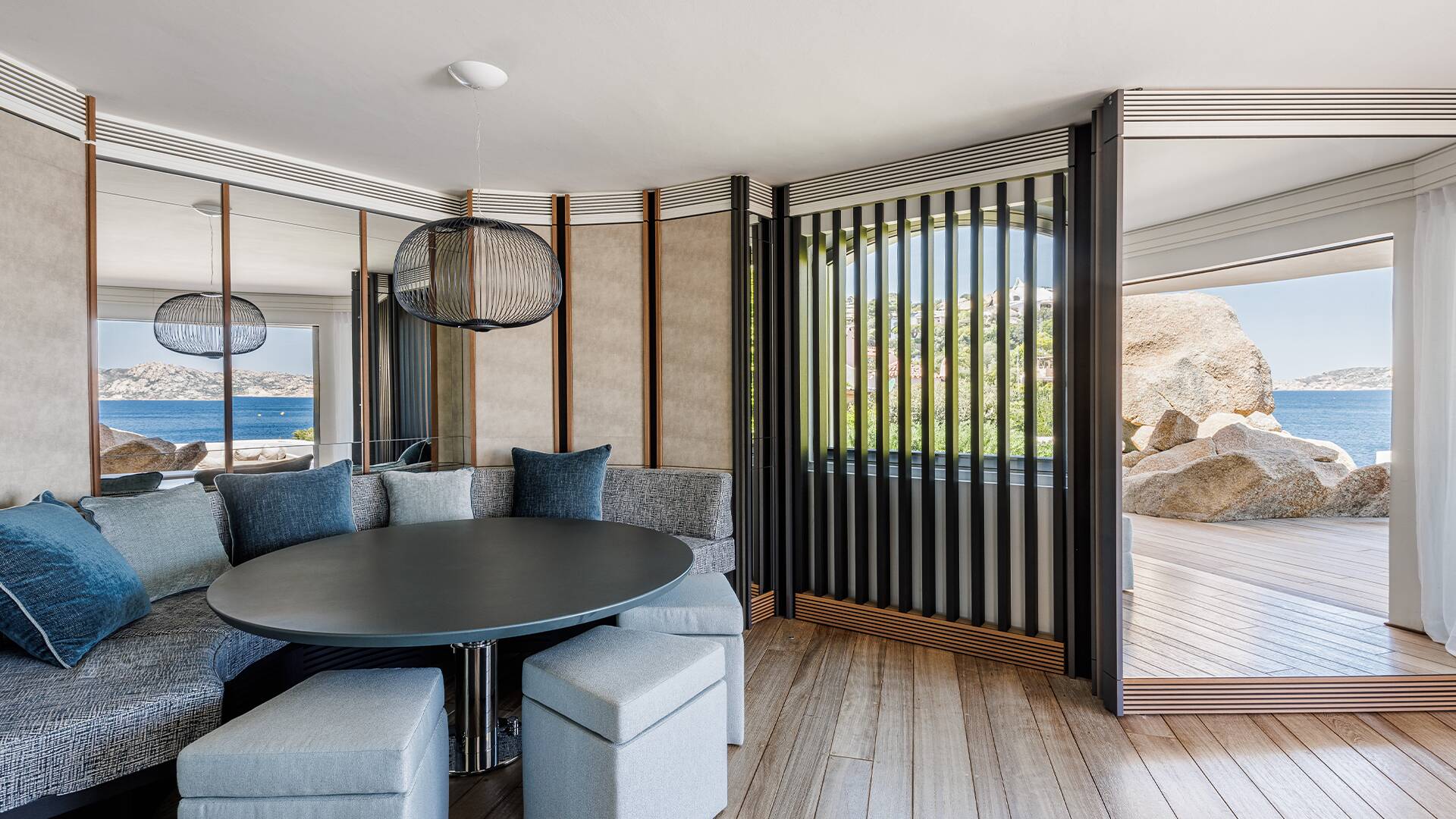 circular living room with sea view