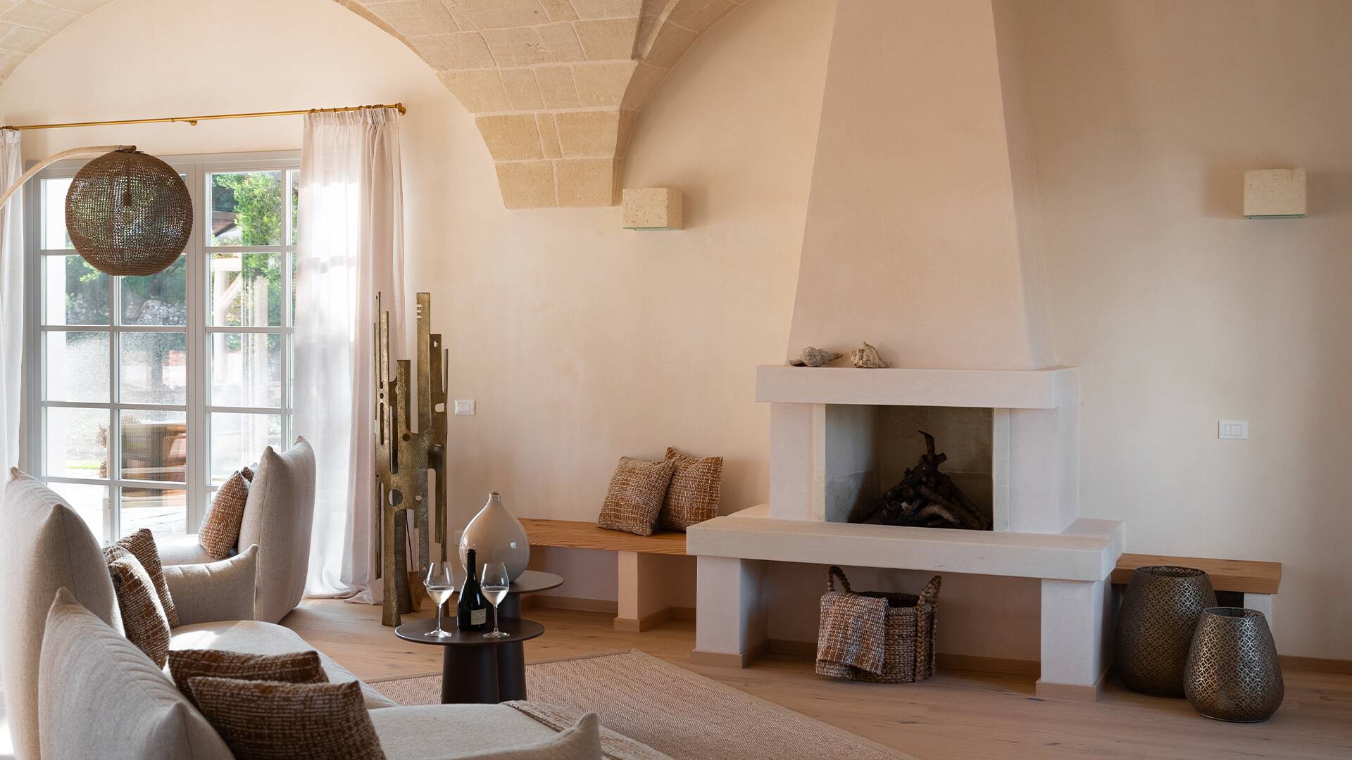 living area with charming fireplace