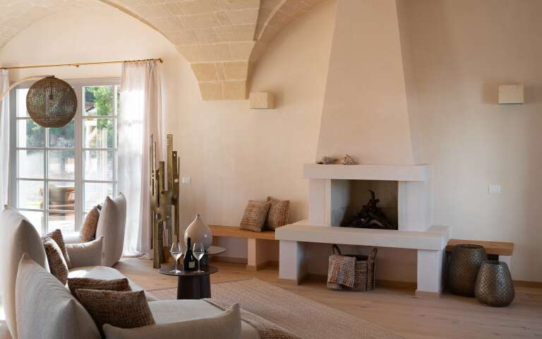 living area with charming fireplace