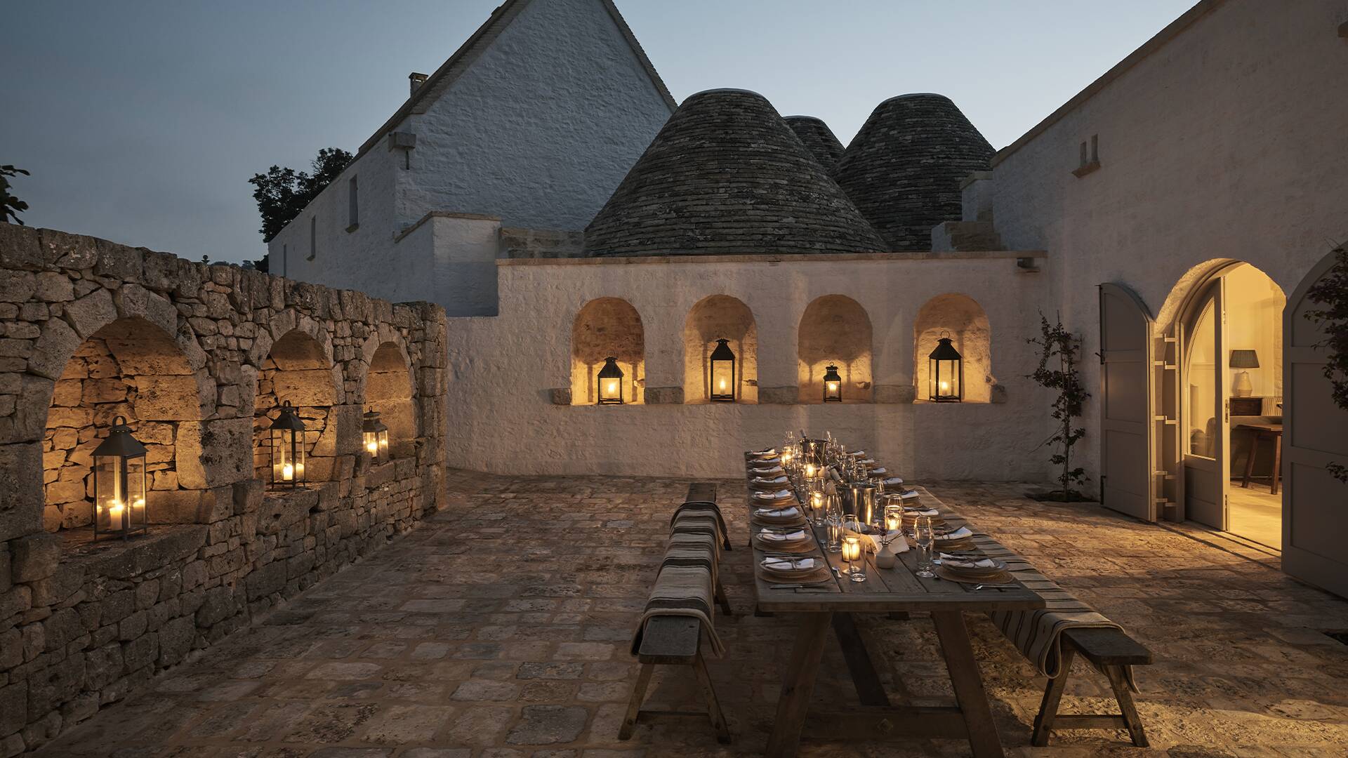 charming alfresco dining area by night