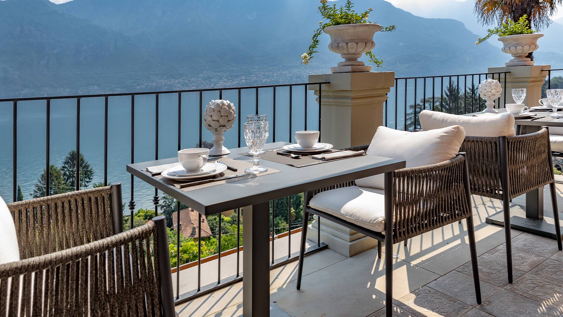 alfresco dining area by the lake