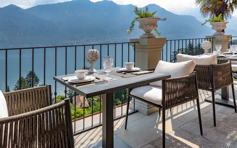 alfresco dining area by the lake