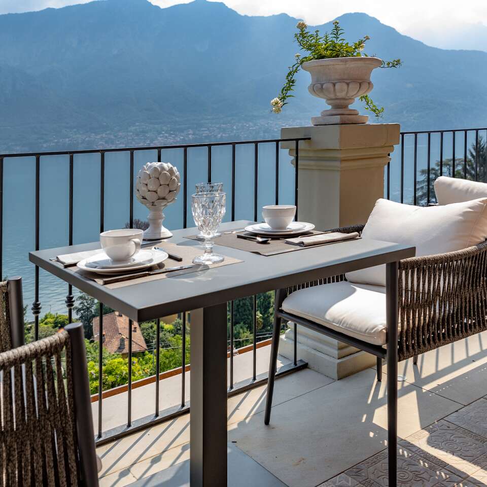 alfresco dining area by the lake
