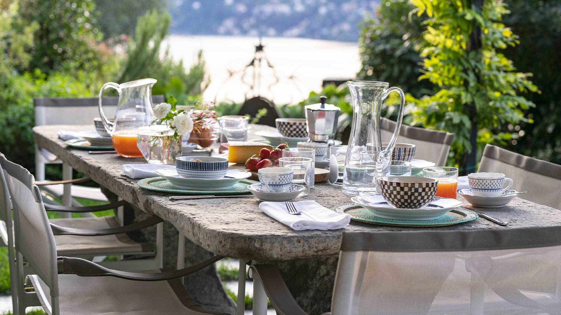 alfresco dining area with lake view 