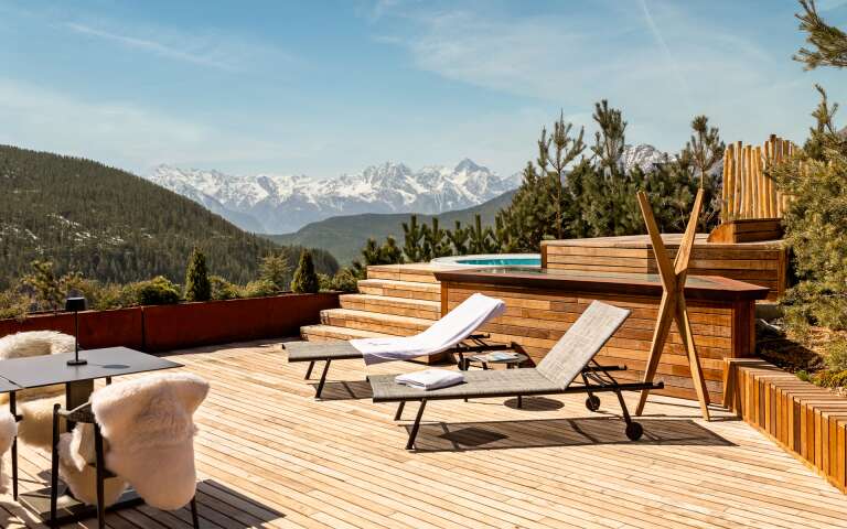 terrace equipped with sunbeds